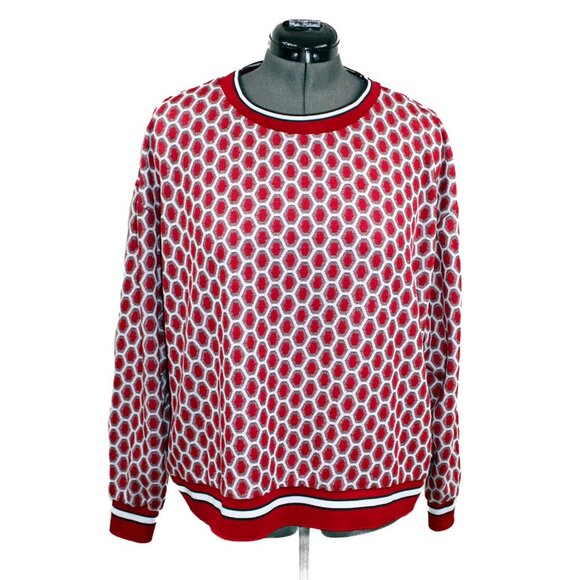 GP J Baker X H&M Womens XL Red White Sweater Honeycomb Pullover Gold Metallic - Picture 1 of 4